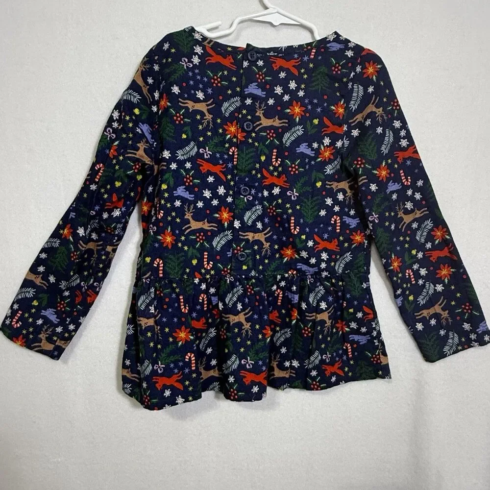 Hanna Andersson Winter Wonderland Navy Flannelette Peplum Top Size 120 US 6-7 - Picture 2 of 11
